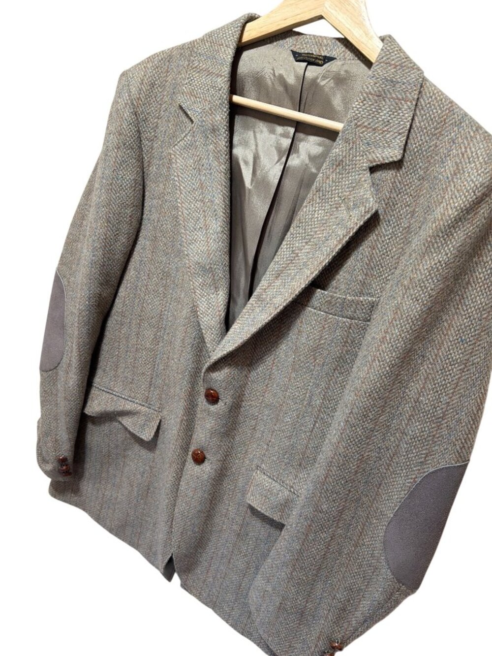 Levis Vintage 70s Trimcut Wool Tweed Herringbone Blazer 38R With Suede Elbow Pat